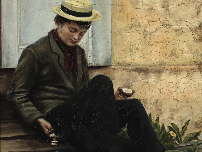 1848-Johanne Cathrine Krebs - Un ragazzo condivide il suo cibo con un cane
